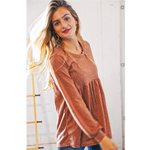 Rust Ribbed Knit Empire Wait Plus Size Top