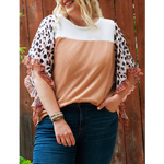 Coral Leopard Accent Ruffle Sleeve Plus Size Top