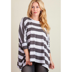 Charcoal & White Striped Dolman Sleeve Top