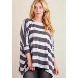 Charcoal & White Striped Dolman Sleeve Top