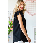 Black Double Ruffle Sleeve Blouse Top