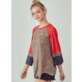 Leopard and Orange Raglan Style Plus Sized Top