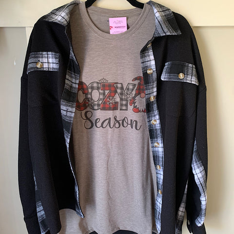Cozy Season Gnome Graphic T-Shirt and Shacket Set