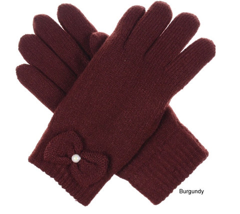 Burgundy Super Soft Sherpa Lined Bow Accent Gloves