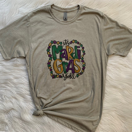 Mardi Gras Beads It's Mardi Gras Y'all Short Sleeve Graphic T-Shirt Unisex Fit