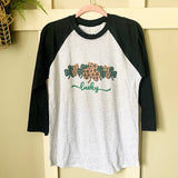 St Patrick's Day Lucky Shamrocks Graphic 3/4 Baseball Style Sleeve T-Shirt Unisex Fit