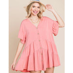Coral Tiered Ruffle Sleeve Plus Size Top