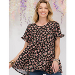 Black Floral Tiered Plus Size Top