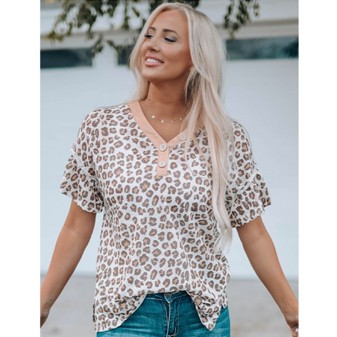 Peach & Brown Animal Print Top