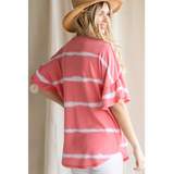 Pink Striped Bell Sleeve Top