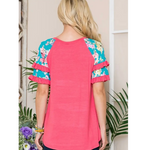 Bright Pink Floral Ruffle Sleeve Plus Size Top