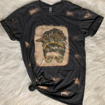 Sunflower & Leopard Bleached Graphic T-shirt