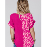 Fuchsia & Leopard Print Short Sleeve Top