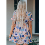 Pink Floral Ruffle Sleeve Dress