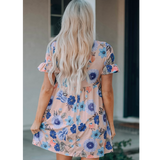 Pink Floral Ruffle Sleeve Dress