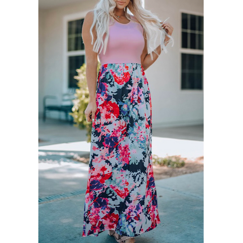 Floral Print Maxi Dress With Pockets