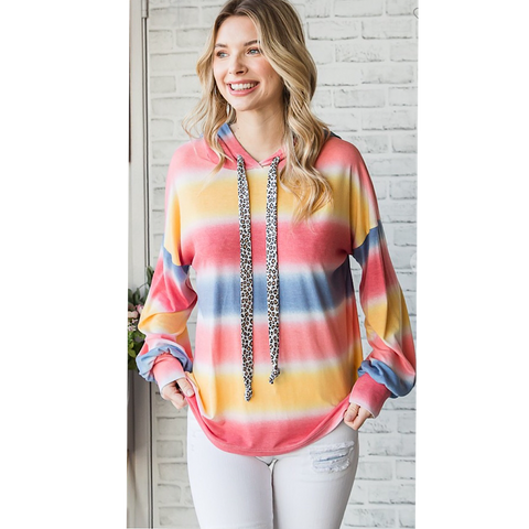 Colorful Stripes & leopard Accent Hoodie