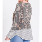 Camouflage Striped & Sequin Accents Plus Size Top