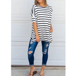 White and Black Striped Pockets Top