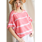Pink Striped Bell Sleeve Top