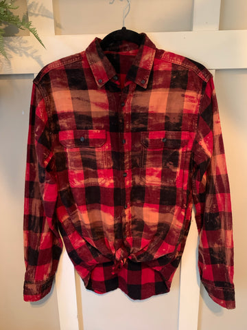 Red & Black Buffalo Check Bleach Dye Flannel