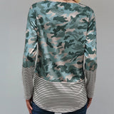 Teal Camouflage Sequin Accents Top