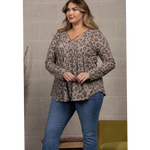 Taupe Animal Print Empire Tunic Plus Size Top