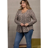 Taupe Animal Print Empire Tunic Plus Size Top