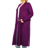 Purple Long Length Plus Size Cardigan