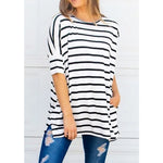 White and Black Striped Pockets Top