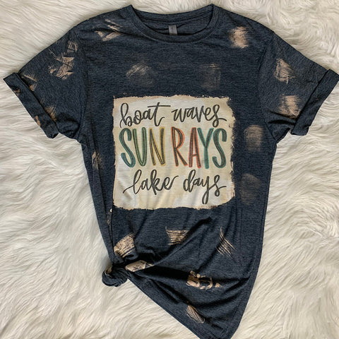 Bleached Boat Waves Sun Rays Lake Days Graphic T-Shirt