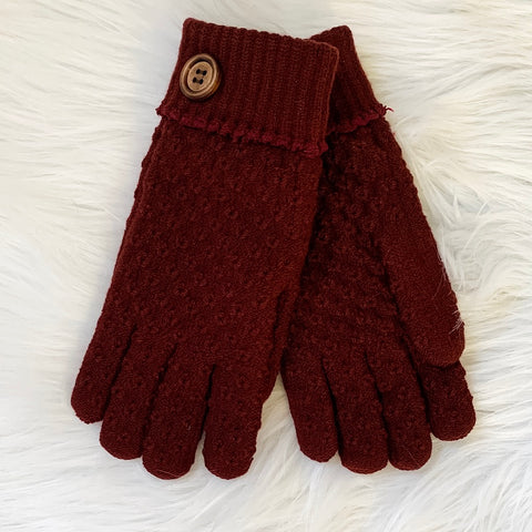 Burgundy Button Accent Gloves