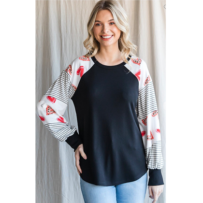 Black Valentines Red Hearts Raglan Top
