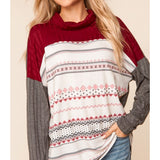 Long Sleeve Aztec Pattern Cowl Neck Plus Size Top