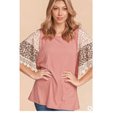 Pink Leopard Sleeve Plus Size Top