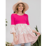Pink Tiered ColorBlock Plus Size Top