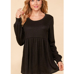 Black Ribbed Knit Empire Waist Plus Size Top