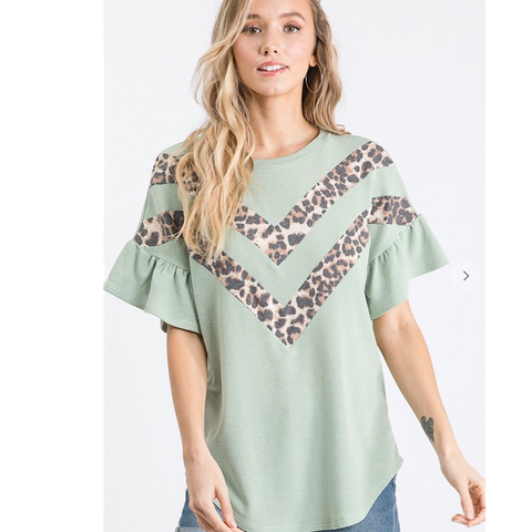 Sage Green Leopard Accent Top