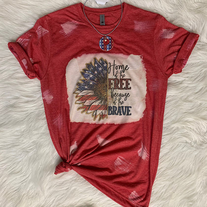Bleached Americana Flower Home Of The Free Graphic T-Shirt