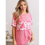 Pink Cow Color Block Print Accent Jersey Top