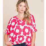 Fuchsia Floral Print Plus Size Top