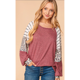 Marsala Animal & Stripes Sleeve Plus Size Top