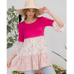 Pink Tiered ColorBlock Plus Size Top