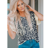 Leopard Print Lace Sleeves Top