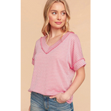 Pink Striped Waffle Knit Plus Size Top
