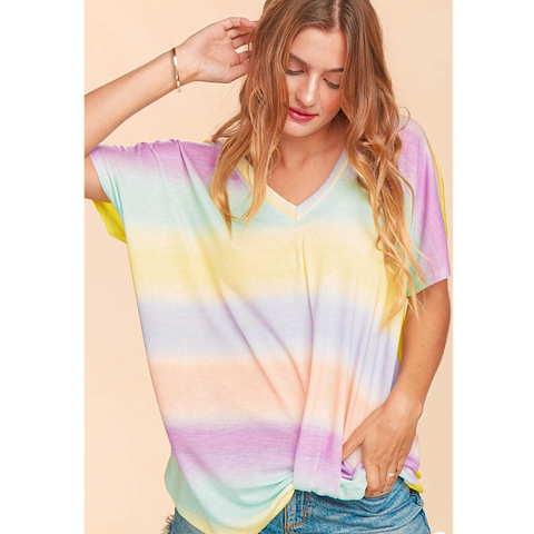 Colorful Striped Pattern Plus Size Top