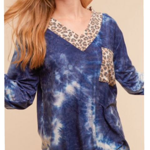 Blue Tie Dye Print Plus Size Top