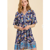 Blue Floral Print Dress