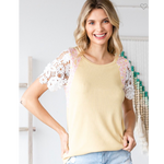 Yellow Floral & Lace Accent Top