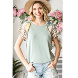 Sage Green Floral & Leopard Accents Top